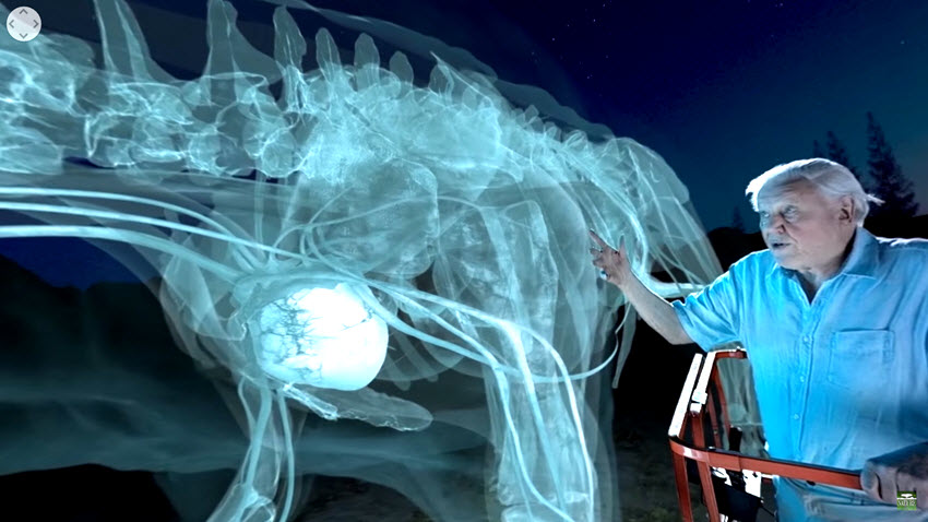 David Attenborough i wirtualny dinozaur.
